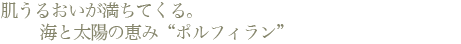 肌うるおいが満ちてくる。<br />
海と太陽の恵みポルフィラン