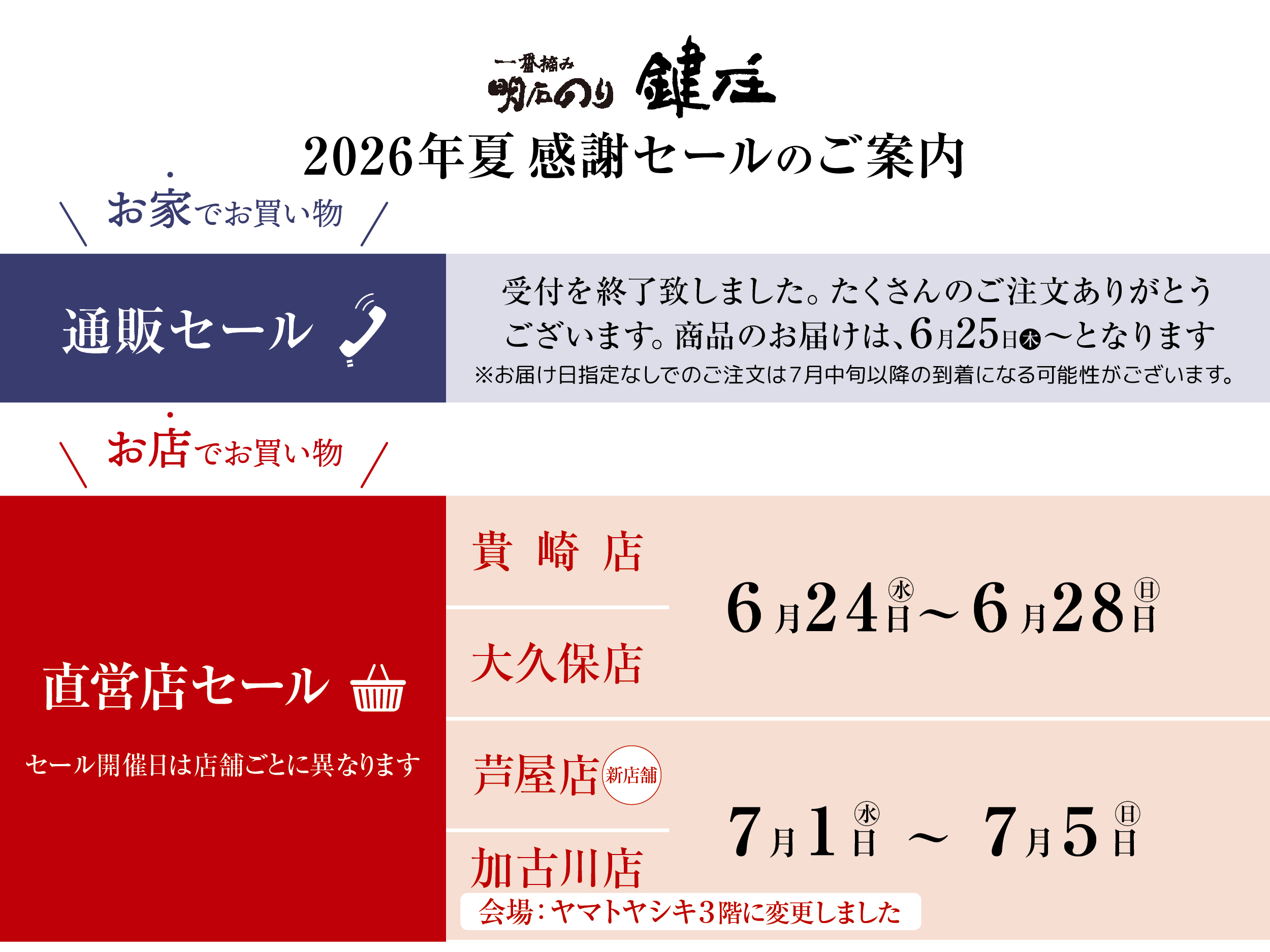 夏の感謝セール スケジュール